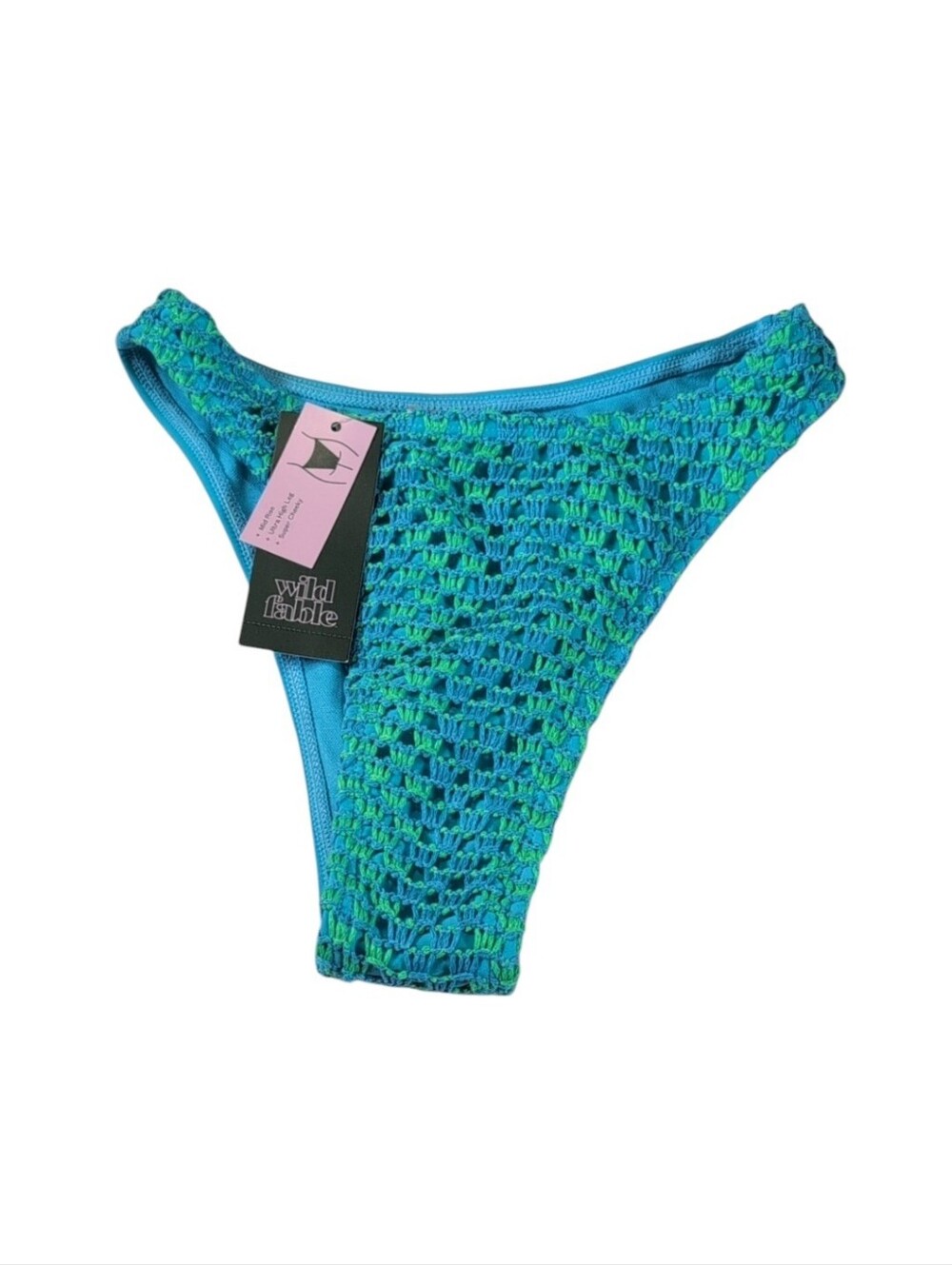 Wild Fable Green & Blue Crochet Mid Rise High Leg Cheeky Bikini Bottom Size XXS